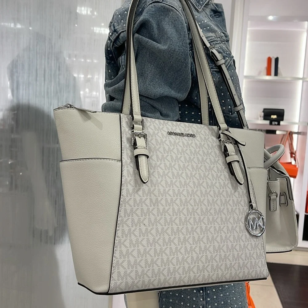 Michael Kors Charlotte Large Logo and Leather Top-Zip Tote Bag
Optic White 
NWT - Picture 13 of 16